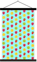 Posterhanger incl. Poster - Schoolplaat - Fruit - Patronen - Kleuren - 60x90 cm - Zwarte latten