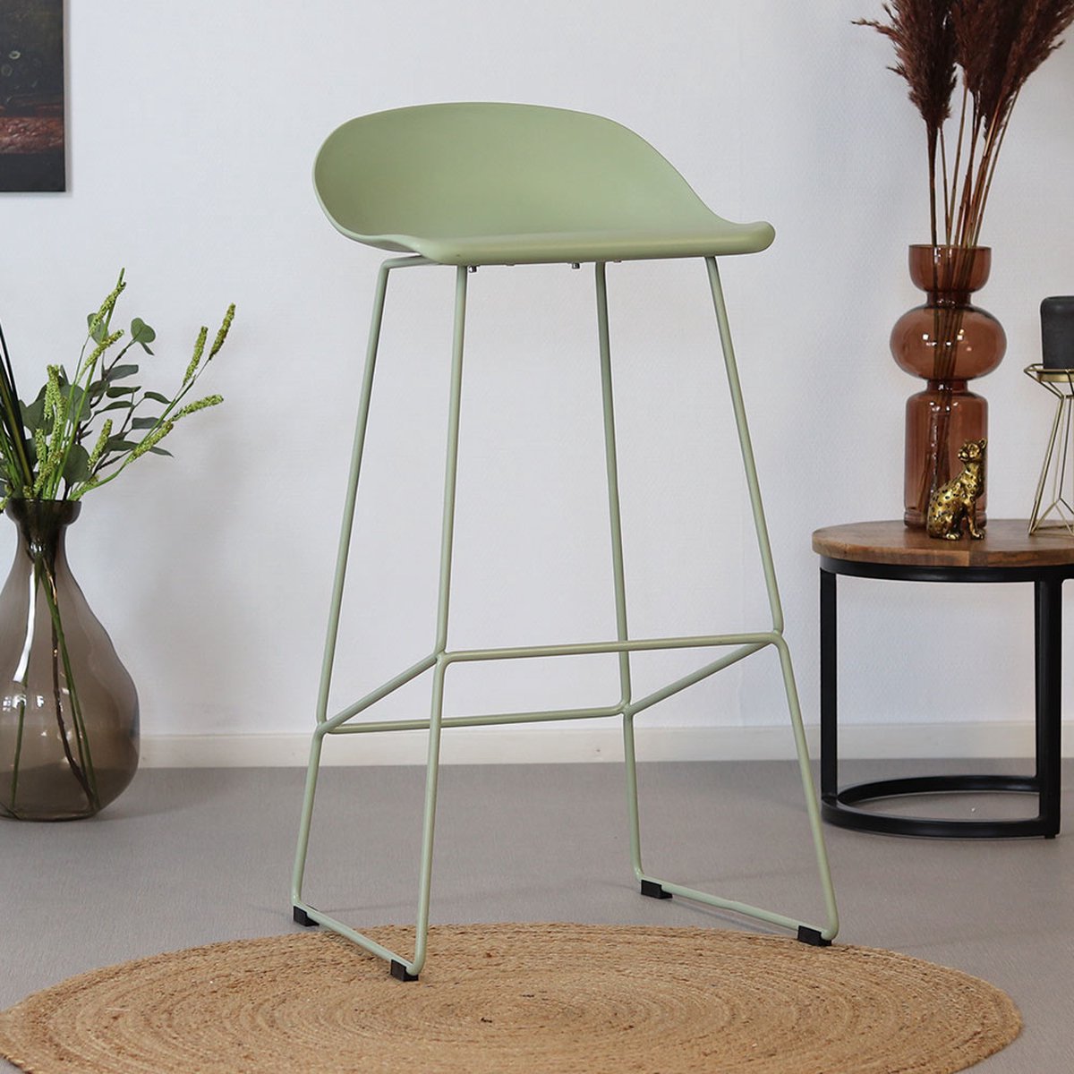 Livin24 Barkruk Ellen groen Scandinavisch design 76 cm - barstoel