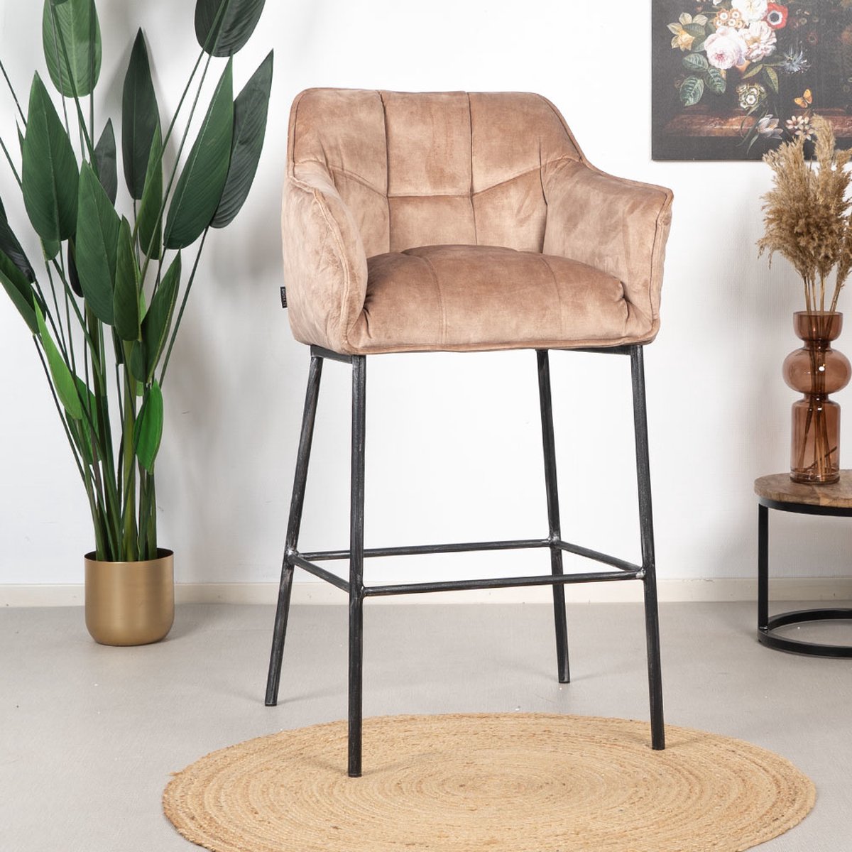 Bronx71® Velvet barkruk Jayron taupe 82 cm - barstoel