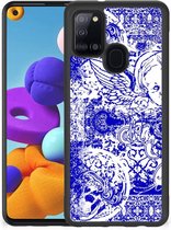 Smartphone Hoesje Geschikt voor Samsung Galaxy A21s Back Case TPU Siliconen Hoesje met Zwarte rand Angel Skull Blue