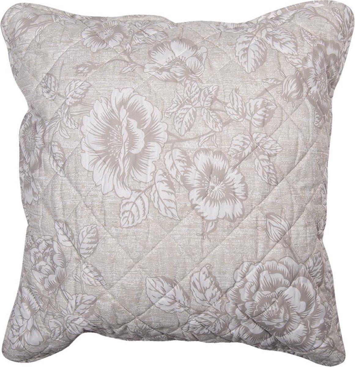 Clayre & Eef Kussenhoes 50x50 cm Beige Wit Polyester Vierkant Bloemen Sierkussenhoes