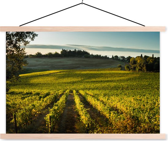 Posterhanger incl. Poster 120x80 cm - Schoolplaat - Toscane - Landschap - Wijn - Textielposter - Blanke latten