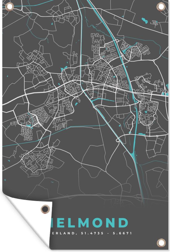 Tuinposter - Tuindoek - Tuinposters buiten - Plattegrond - Helmond - Grijs - Blauw - 80x120 cm - Tuin - Stadskaart