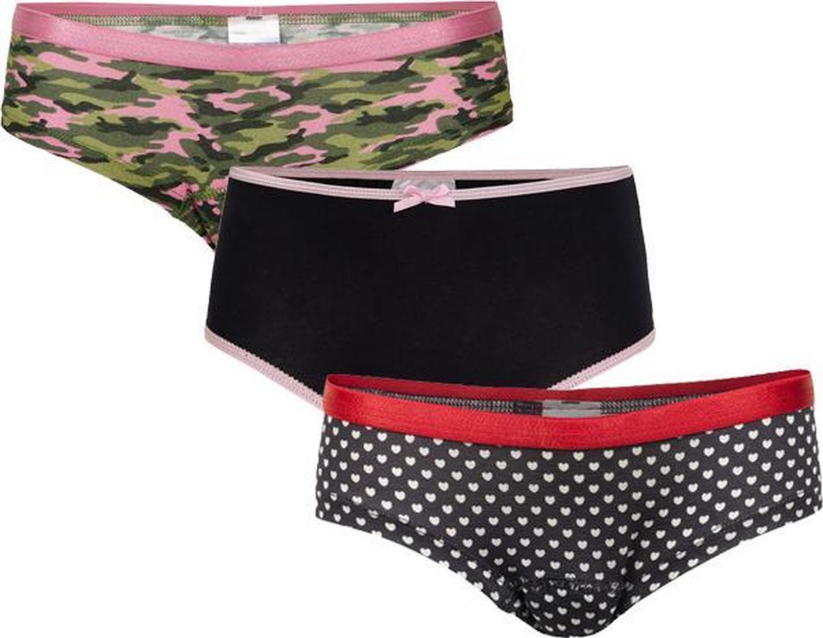 UnderWunder meisjes ondergoed – oefenbroekjes broekplassen – voordeelpakket (set van 3) - Hartjes/Camouflage/Blauw maat 176