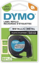 DYMO originele LetraTag metallic labels | Zwarte afdrukken op metallic zilver etiketten | 12 mm x 4 mm | Zelfklevende multifunctionele labels voor LetraTag labelprinters