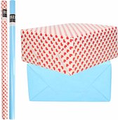4x Rollen kraft inpakpapier liefde/rode hartjes pakket - blauw 200 x 70 cm - cadeau/verzendpapier