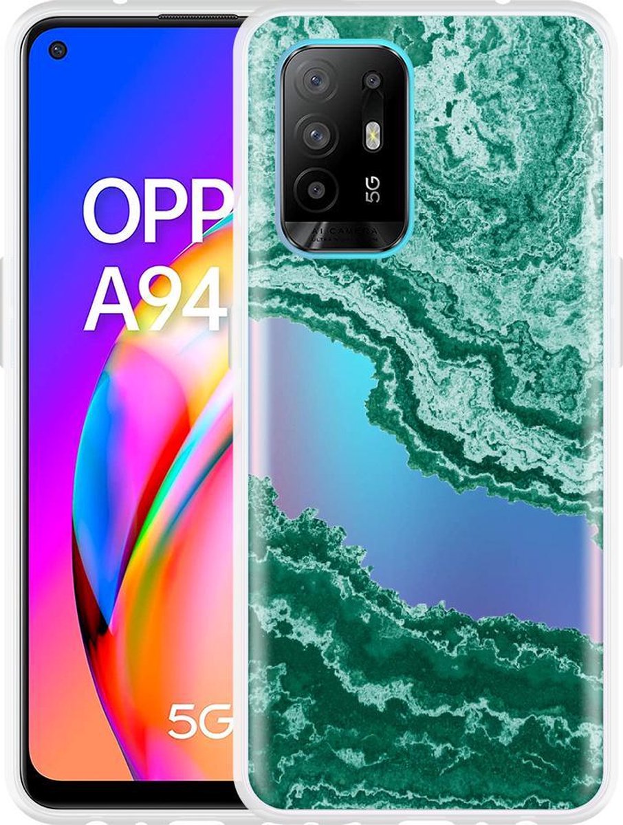 Oppo A94 Hoesje Turquoise Marble Art - Designed by Cazy