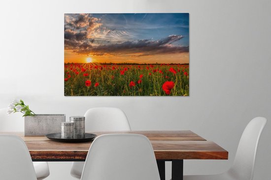 Peintures sur toile Coquelicots - Fleurs - Soleil - 90x60 cm - Décoration murale
