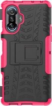 Voor Geschikt voor Xiaomi Redmi K40 Gaming Band Textuur Schokbestendig TPU + PC Beschermhoes met Houder (Roze)