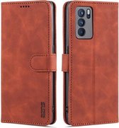 Voor OPPO Reno6 5G AZNS Huid Voelen Kalf Textuur Horizontale Flip Lederen Case met Kaartsleuven & Houder & Portemonnee (Bruin)