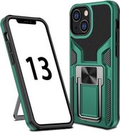 Armor 2 in 1 pc + TPU magnetische schokbestendige hoes met opvouwbare houder voor iPhone 13 mini (groen)