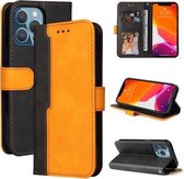 Zakelijke stiksels-kleur horizontale flip PU lederen tas met houder & kaartsleuven & fotolijst voor iPhone 13 Pro (oranje)