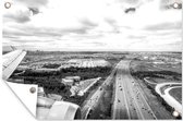 Tuindecoratie Zonnige luchtfoto van Amsterdam - zwart wit - 60x40 cm - Tuinposter - Tuindoek - Buitenposter