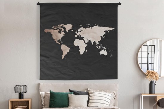 Tapisserie - Tapisserie - Wereldkaart - Aquarelle - Zwart - 180x180 cm - Tapisserie