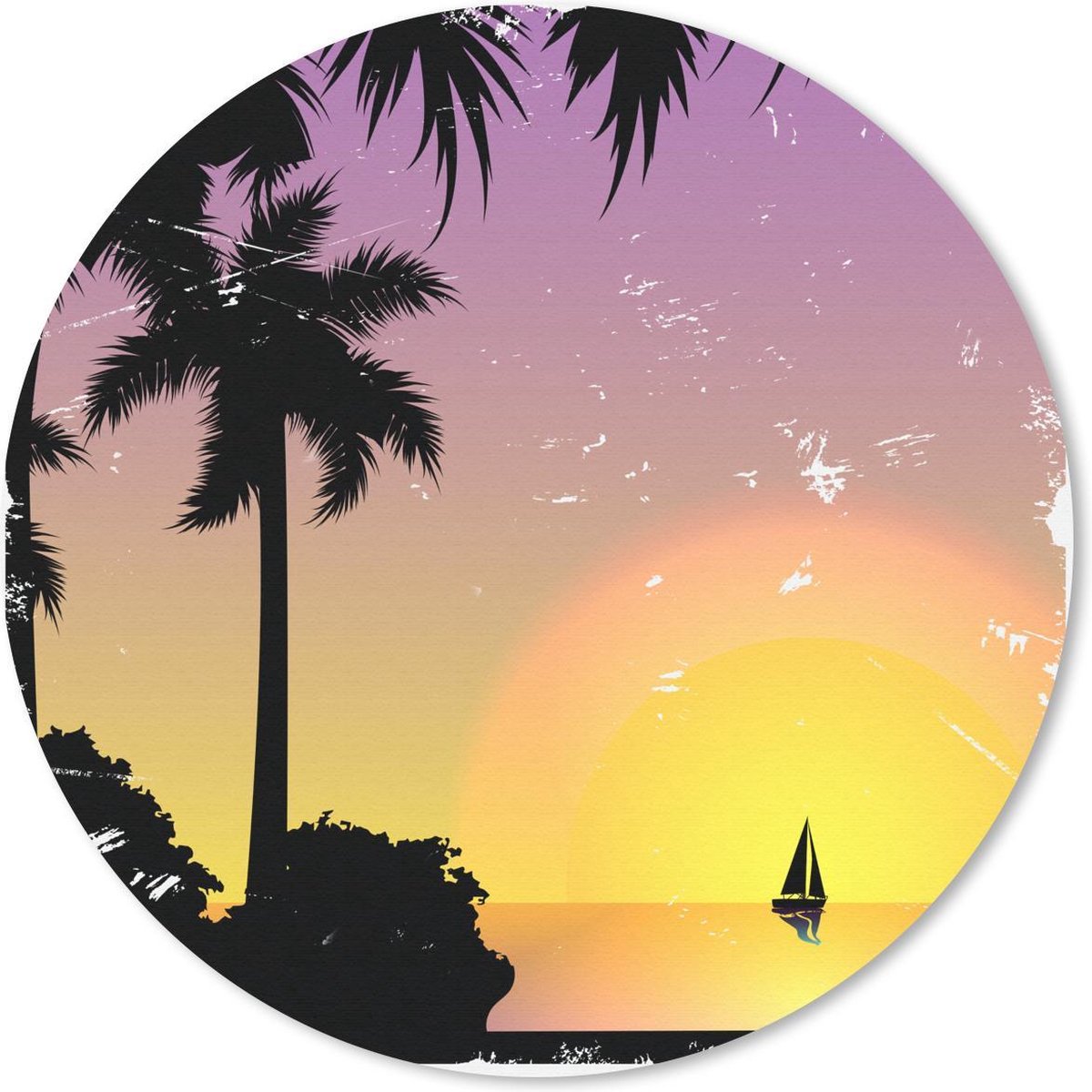 Muismat rond 30x30 cm - Mousepad Palmboom - Zeilboot - Zee - Nacht - Ronde muismatten