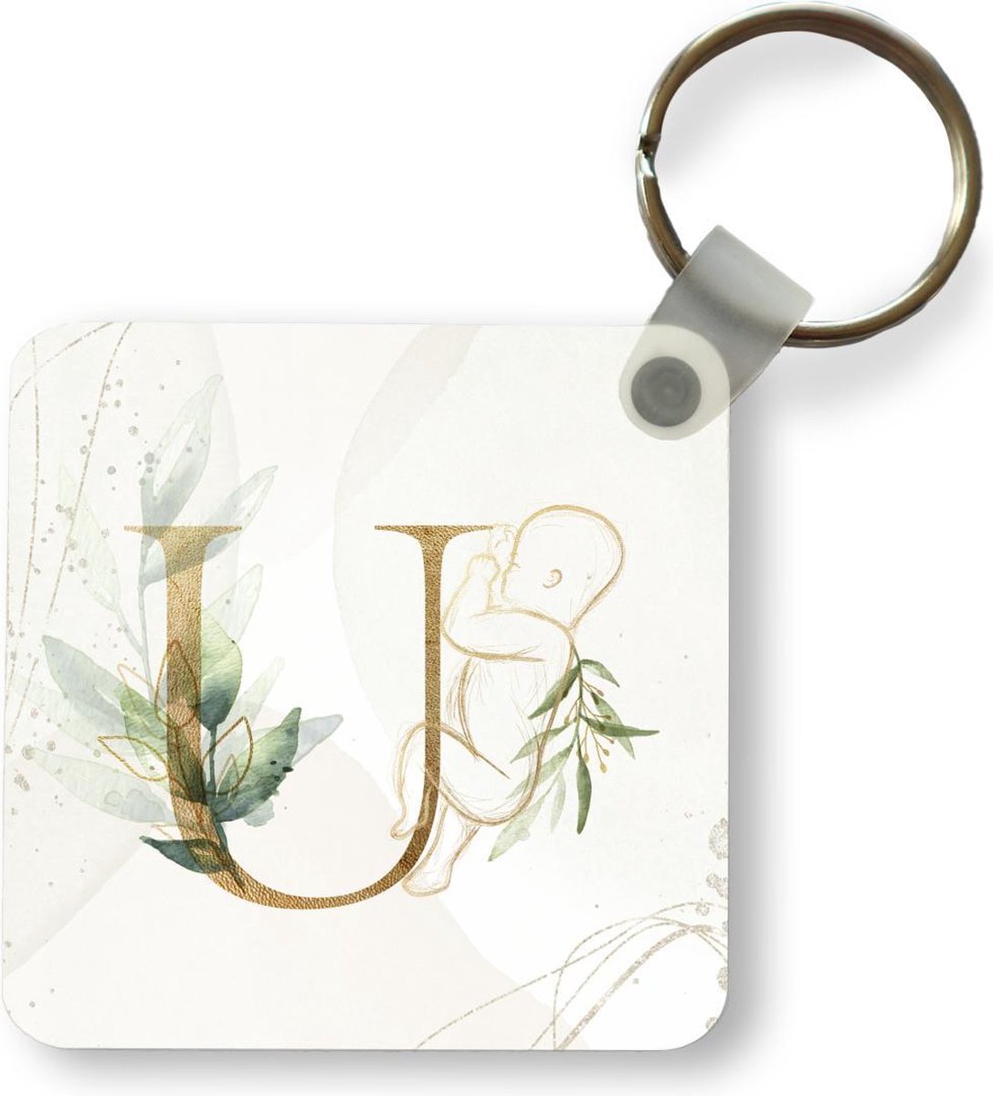 Sleutelhanger - Uitdeelcadeautjes - Letters - U - Baby - Waterverf - Geboorte - Plastic