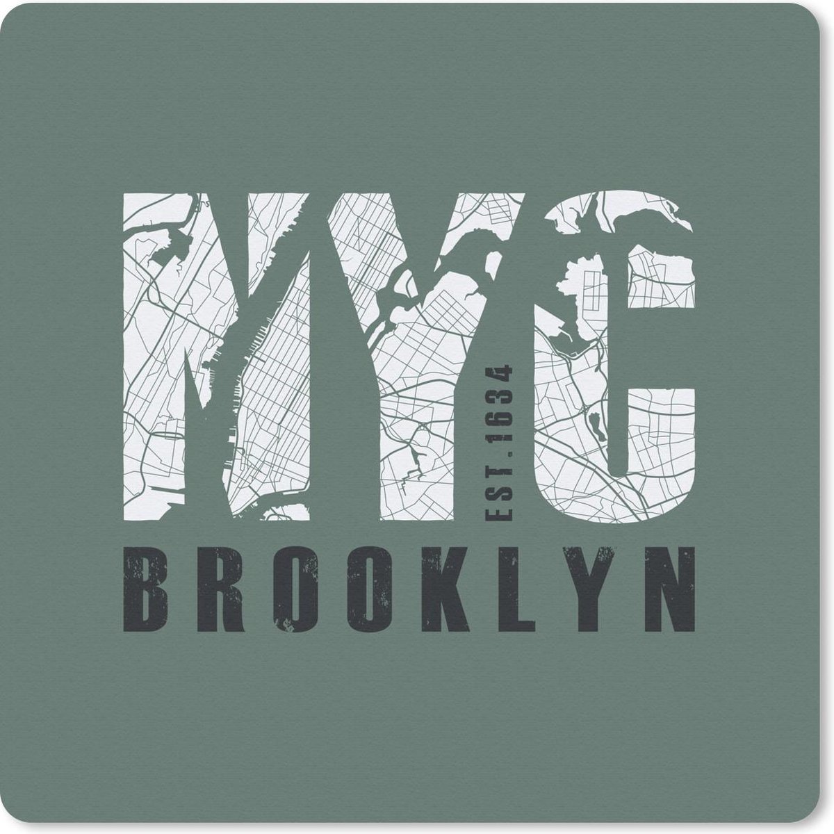 Muismat 20x20 cm - Mousepad New York - Groen - Plattegrond - Muismatten - Stadskaart