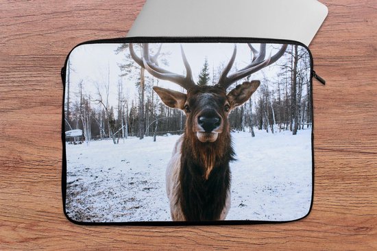 Housse pour ordinateur portable 13 pouces - Cerf - Neige - Nez - Housse pour ordinateur portable - Dimensions intérieures 32x22,5 cm - Dos noir