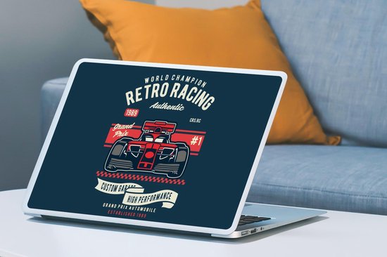Sticker ordinateur portable - 17,3 pouces - Voiture de course - Vintage - Rouge - Dessin