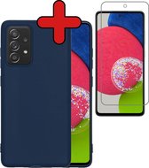 Samsung Galaxy A52s Hoesje Siliconen Case Cover Met Screenprotector - Samsung Galaxy A52s Hoesje Cover Hoes Siliconen Met Screenprotector - Donker Blauw