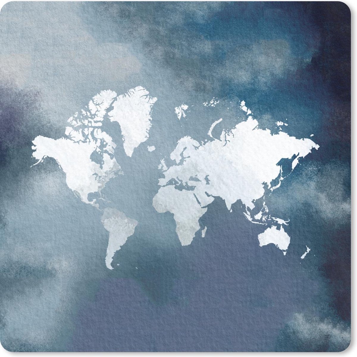 Muismat 20x20 cm - Mousepad Wereldkaart - Waterverf - Blauw - Muismatten