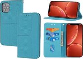 Geweven textuur stiksels magnetische horizontale flip PU lederen tas met houder & kaartsleuven & portemonnee & lanyard voor iPhone 12 Pro Max (blauw)