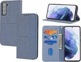 Voor Samsung Galaxy S21 FE Geweven Textuur Stiksels Magnetische Horizontale Flip PU Lederen Case met Houder & Kaartsleuven & Portemonnee & Lanyard (Grijs)