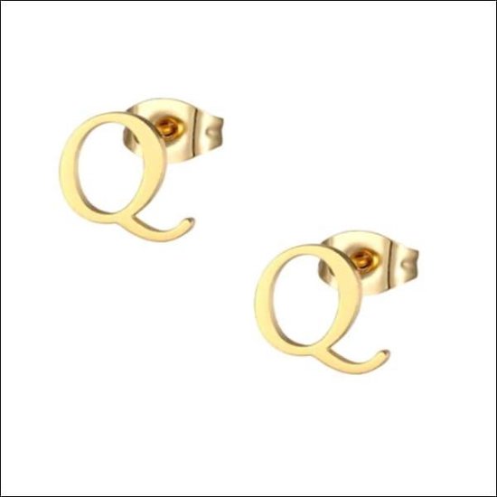 Aramat jewels ® - Oorbellen letter q zweerknopjes goudkleurig chirurgisch staal 10mm