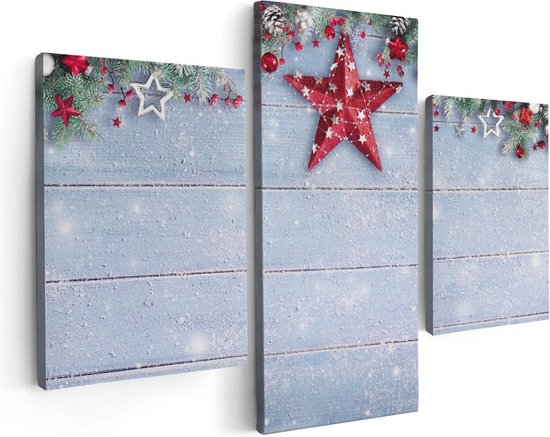 Artaza Canvas Schilderij Drieluik Kerst Achtergrond Met Sneeuw Op Tafel - 90x60 - Foto Op Canvas - Canvas Print