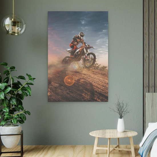 Artaza Peinture Sur Toile Motocross Sur Une Colline Au Coucher Du Soleil - 60x90 - Photo Sur Toile - Impression Sur Toile