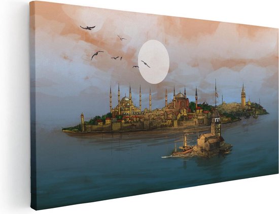 Foto: Artaza canvas schilderij illustratie van de maiden s tower in istanbul 100x50 groot foto op canvas canvas print