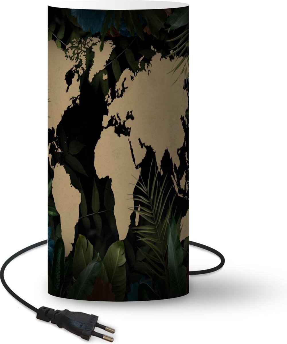Lamp - Nachtlampje - Tafellamp slaapkamer - Wereldkaart - Tropische Planten - Bladeren - 33 cm hoog - Ø15.9 cm - Inclusief LED lamp