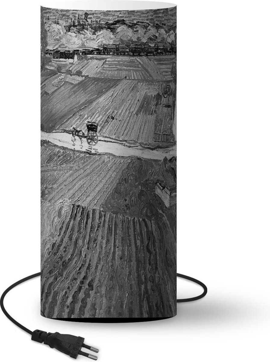 Lamp - Nachtlampje - Tafellamp slaapkamer - Val d'Oise - Vincent van Gogh - Zwart - Wit - 33 cm hoog - Ø14.3 cm - Inclusief LED lamp
