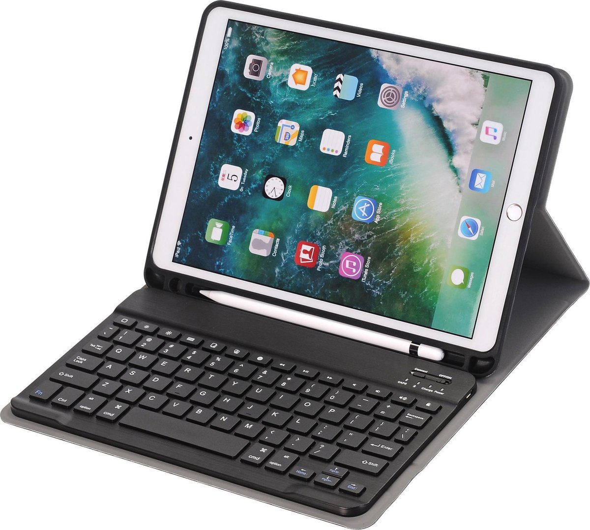 Case2go - Bluetooth toetsenbord Tablet hoes geschikt voor iPad 2021/2020/2019 - 10.2 Inch - Keyboard Case met Stylus Pen Houder - Zwart