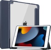 Tablet hoes geschikt voor iPad 2021 - 10.2 Inch - Transparante Case - Tri-fold Back Cover - Donker Blauw