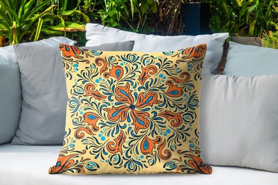Sierkussen extérieur - Bloem - Pétales - Oranje - Motifs - 60x60 cm - Résistant aux intempéries