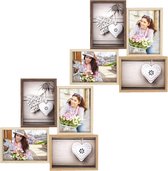 2x stuks multi fotolijst met houten frame met 4 lijstjes geschikt voor een foto van 10 x 15 cm