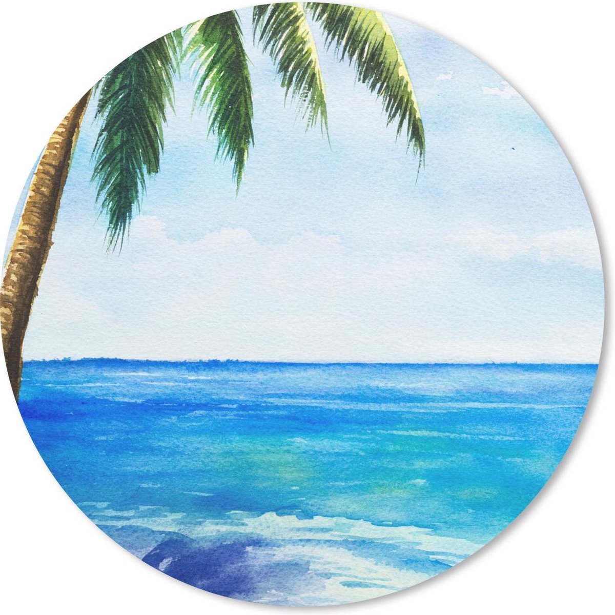 Muismat rond 40x40 cm - Mousepad Palmboom - Water - Waterverf - Ronde muismatten