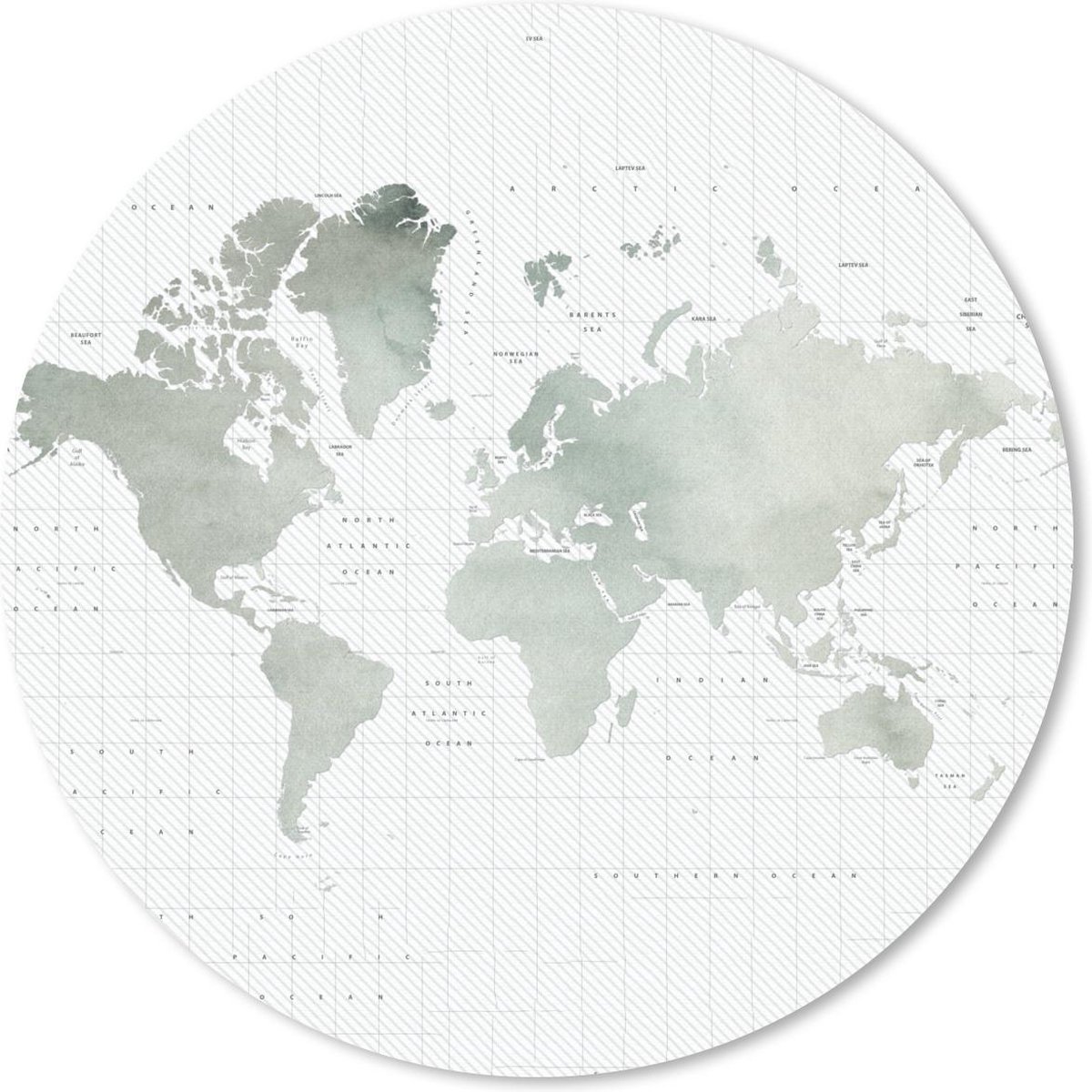 Muismat rond 40x40 cm - Mousepad Wereldkaart - Grijs - Waterverf - Ronde muismatten