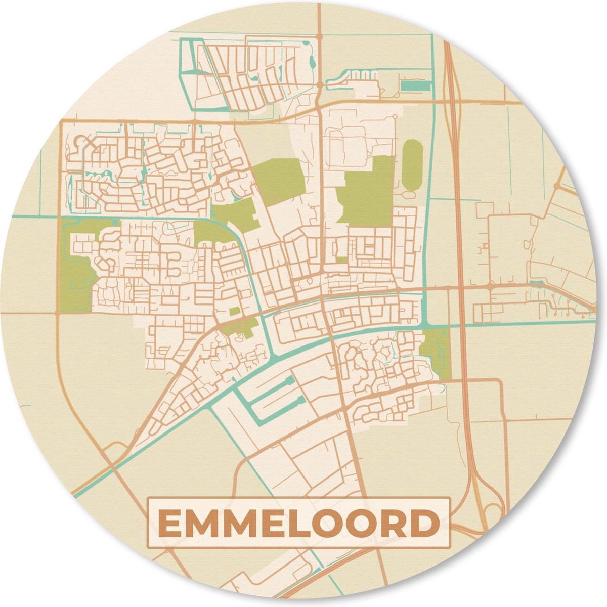 Muismat rond 40x40 cm - Mousepad Kaart - Emmeloord - Vintage - Ronde muismatten