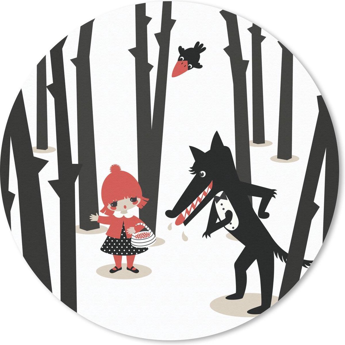 Muismat rond 40x40 cm - Mousepad Roodkapje - Wolf - Bos - Ronde muismatten