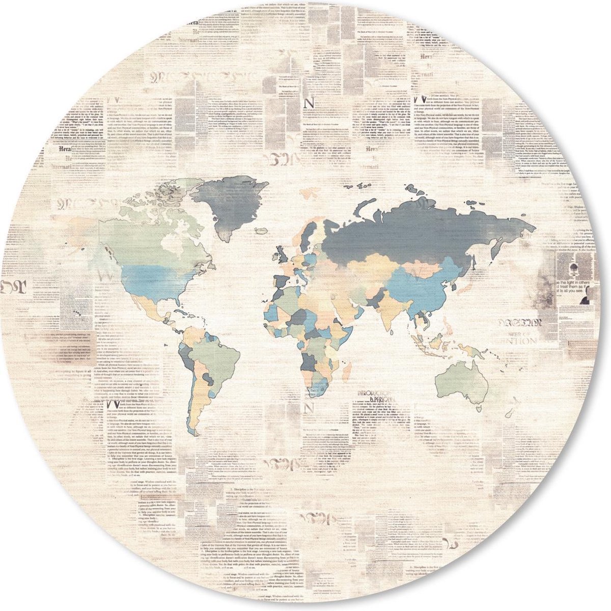 Muismat rond 40x40 cm - Mousepad Wereldkaart - Kleuren - Krantenpapier - Ronde muismatten