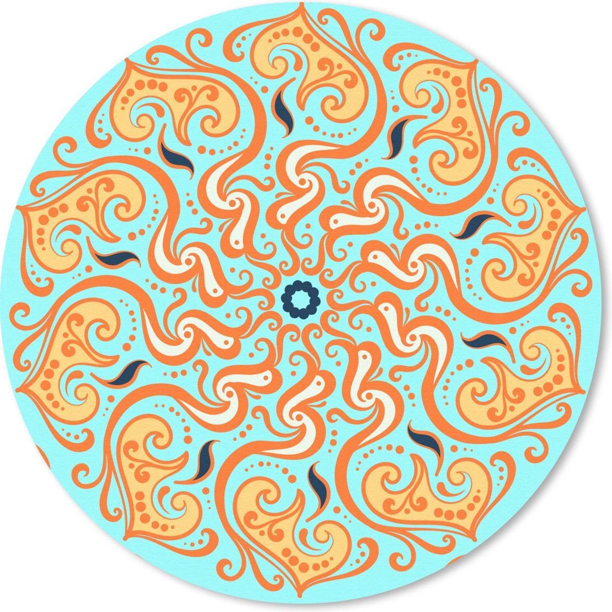 Muismat rond 40x40 cm - Mousepad Mandala - Bloem - Oranje - Blauw - Ronde muismatten