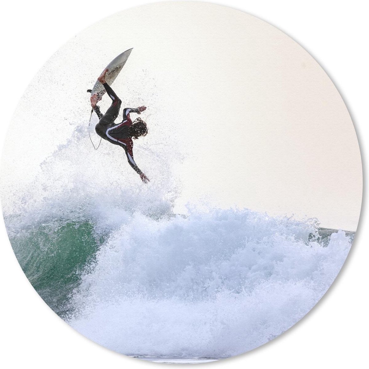 Muismat rond 40x40 cm - Mousepad Surfer doet een trucje - Ronde muismatten