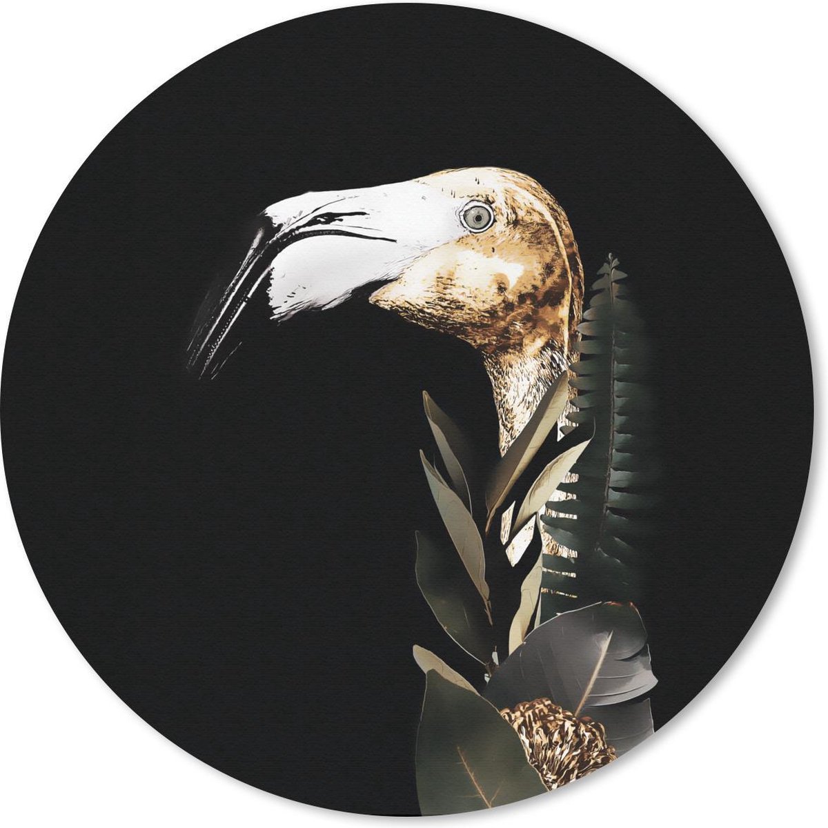 Muismat rond 50x50 cm - Mousepad Flamingo - Bladeren - Goud - Ronde muismatten