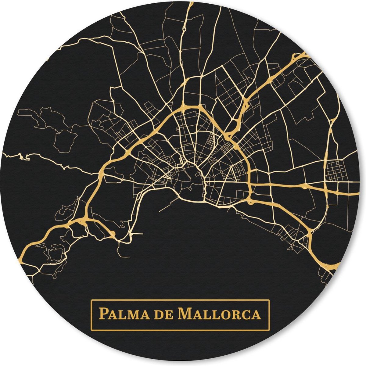 Muismat rond 40x40 cm - Mousepad Kaart - Palma de Mallorca - Spanje - Goud - Ronde muismatten