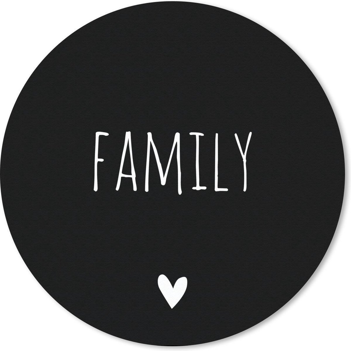 Muismat rond 40x40 cm - Mousepad Engelse quote "Family" op een zwarte achtergrond - Ronde muismatten