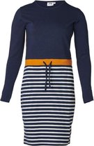 Dames jurk lange mouw marine streep/mosterd accenten | Maat M