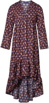 Dames lange jurk bladeren bruin/marine | Maat M/L