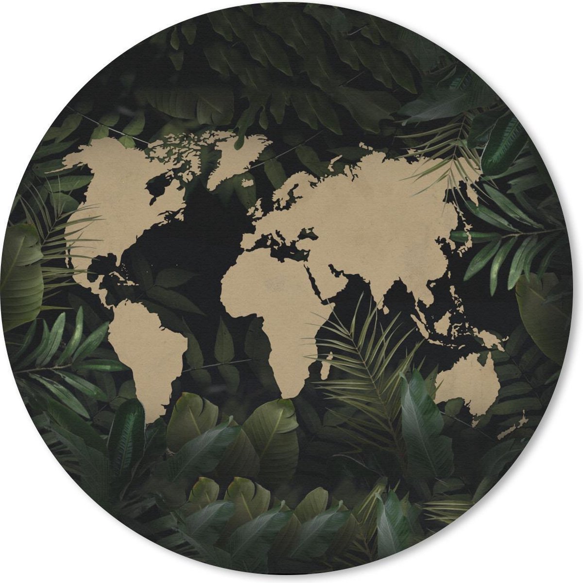 Muismat rond 50x50 cm - Mousepad Wereldkaart - Bloemen - Tropische planten - Ronde muismatten